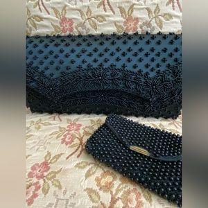 Black beaded clutch with small beaded coin purse.
